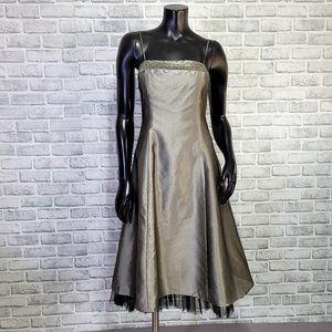 Laundry Shelli Segal Womens 8 Grey Shiny Taffeta Aline Tulle Lined Evening Dress